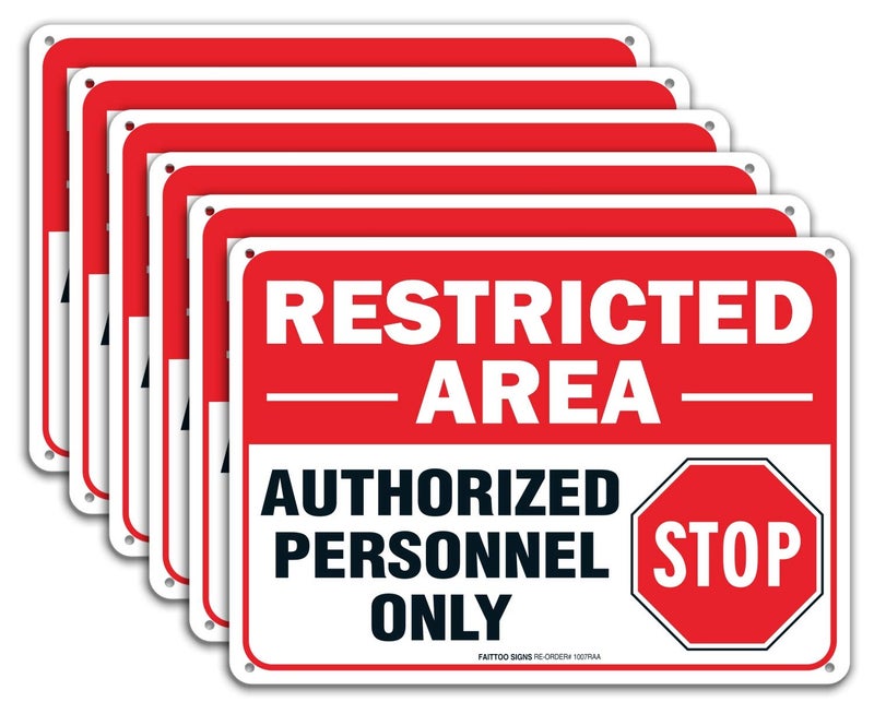 Faittoo (6 Pack) Restricted Area Sign Authorized Personnel Only, Do Not Enter Sign, 10 x 7 Inches .40 Rust Free Aluminum, UV Protected, Weather Resistant, Waterproof, Durable Inkï¼ŒEasy to Mount - Image 1